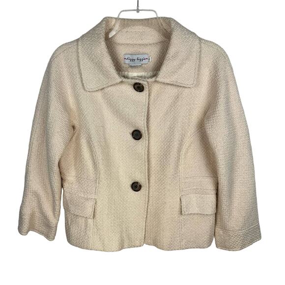 DIZZY LIZZY | Cream Woven Y2K Wool Blend Short Pea Coat | Women's XL - Picture 1 of 8